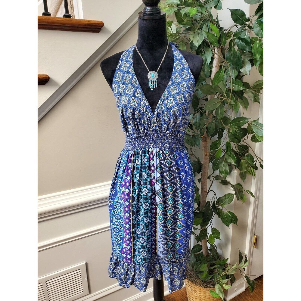 Pure Women's Multicolor 100% Cotton V Neck Sleeveless Knee Length Dress Size S